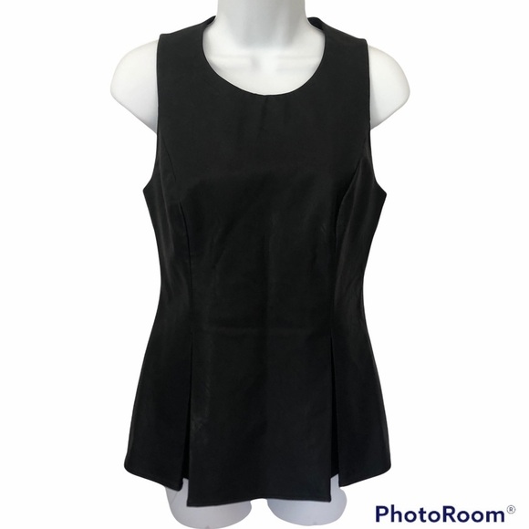 Julie Brown sleeveless black faux leather peplum top - Picture 1 of 8